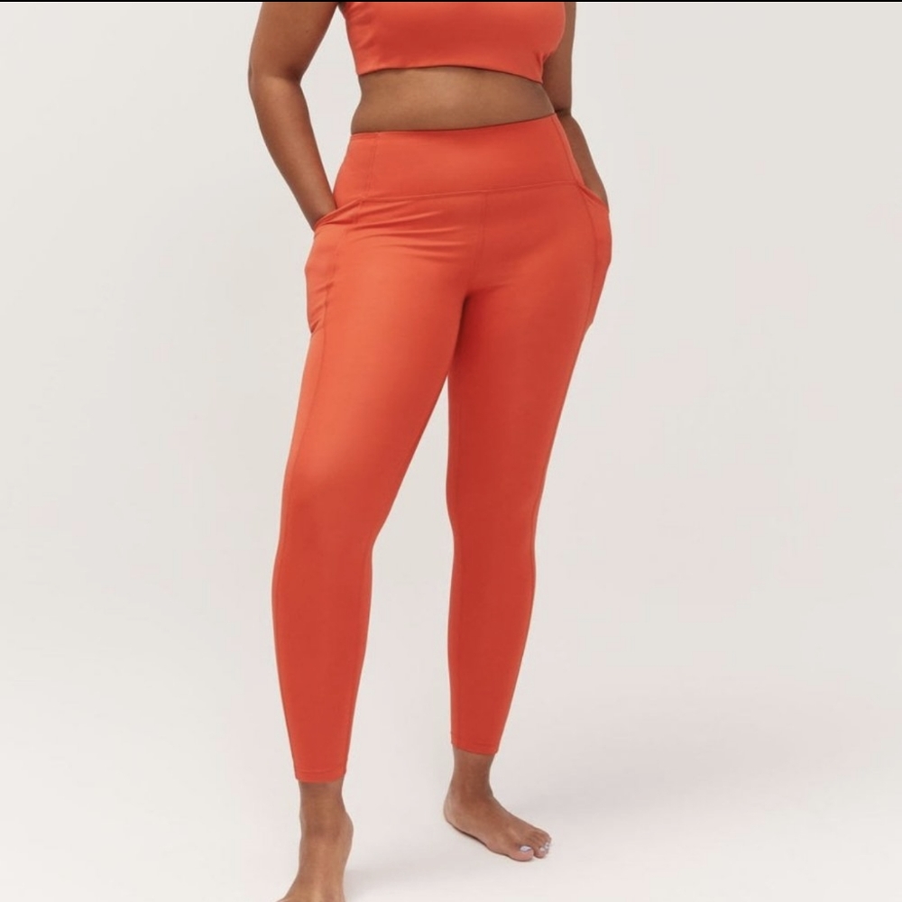 Girlfriend Collective red orange compressive pocket leggings size XL